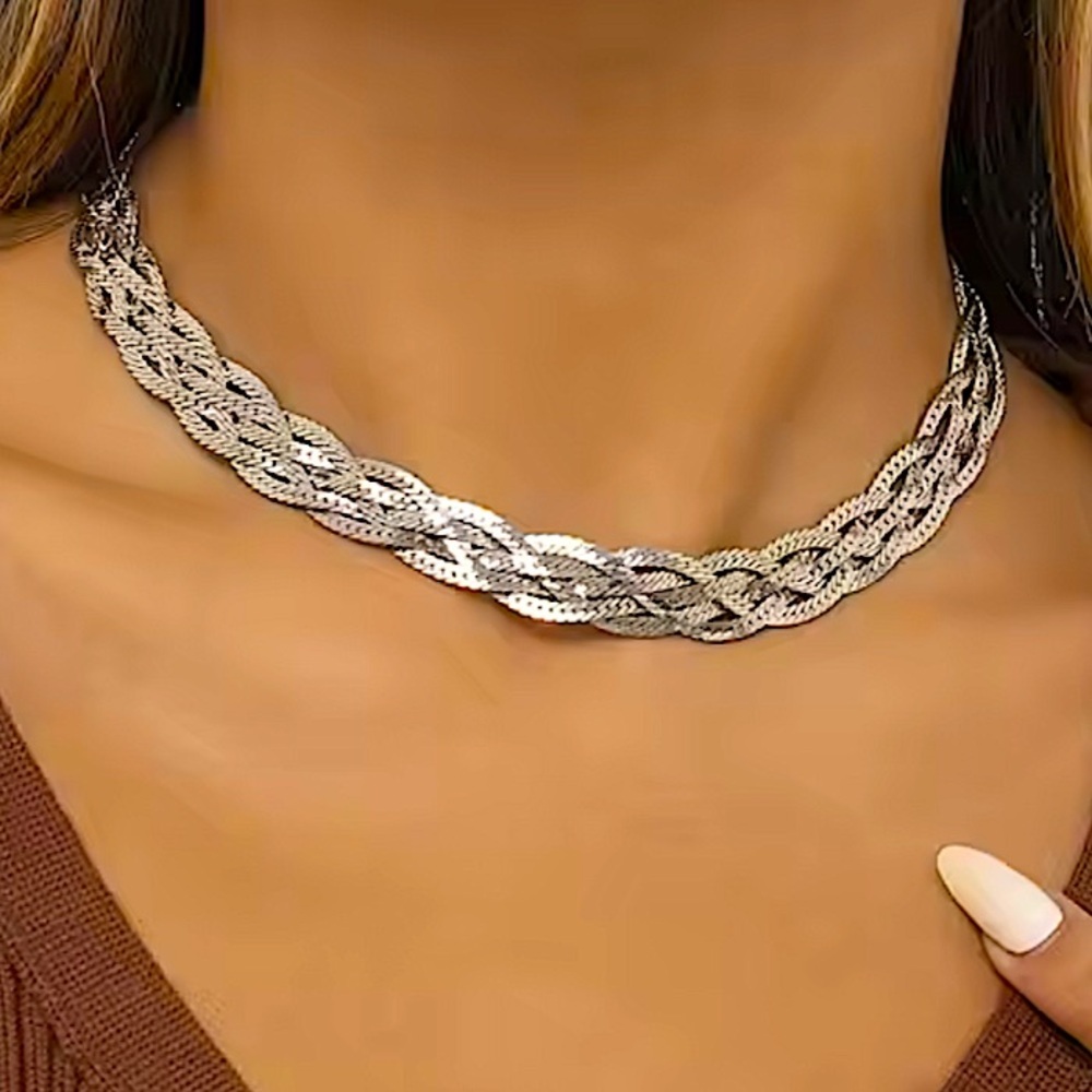 Sterling Silver Elegant Braided Necklace, Handcrafted Intricate Weave, P…